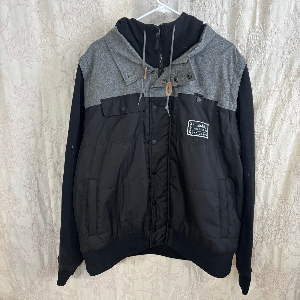 KAVU Inland Black Gray 2 in 1 Convertible Hooded Insulated Jacket Men’s XL